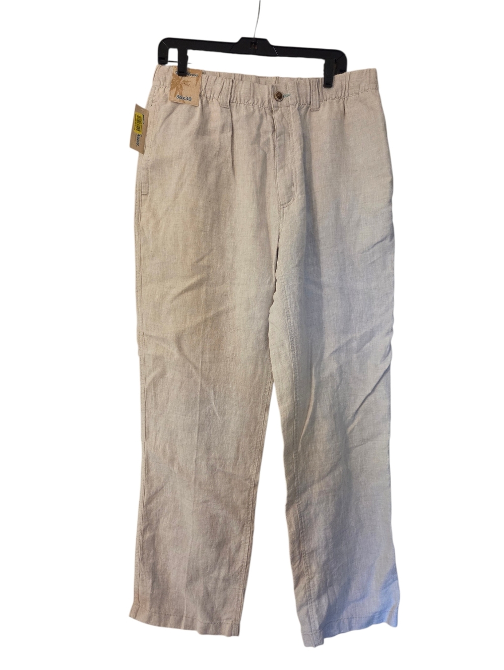 Carribean Light Beige/tan Linen Elastic Waist Trousers Vacation Beach Size 36x30
